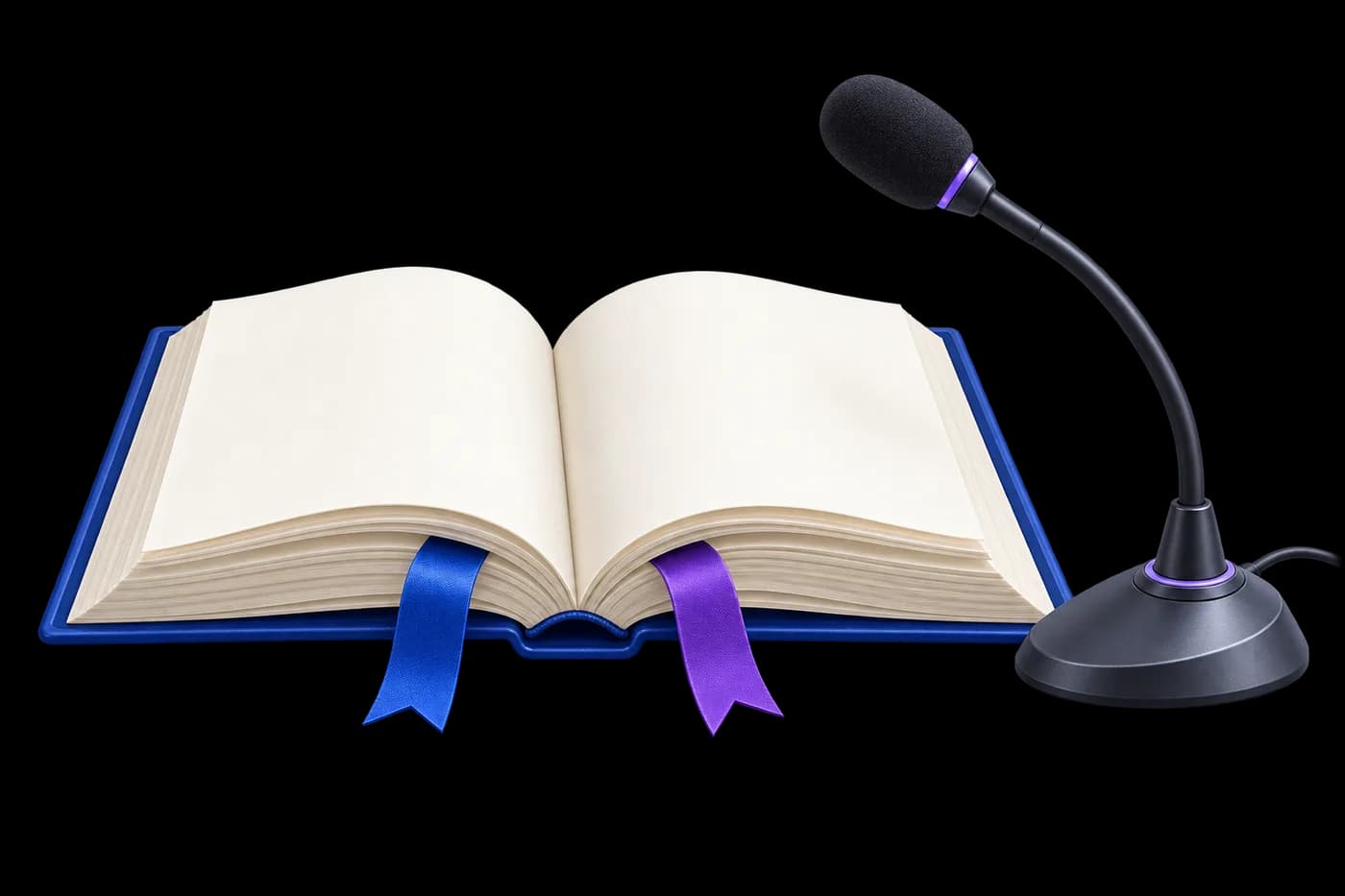 An open statute book with page markers beside a parliament microphone.