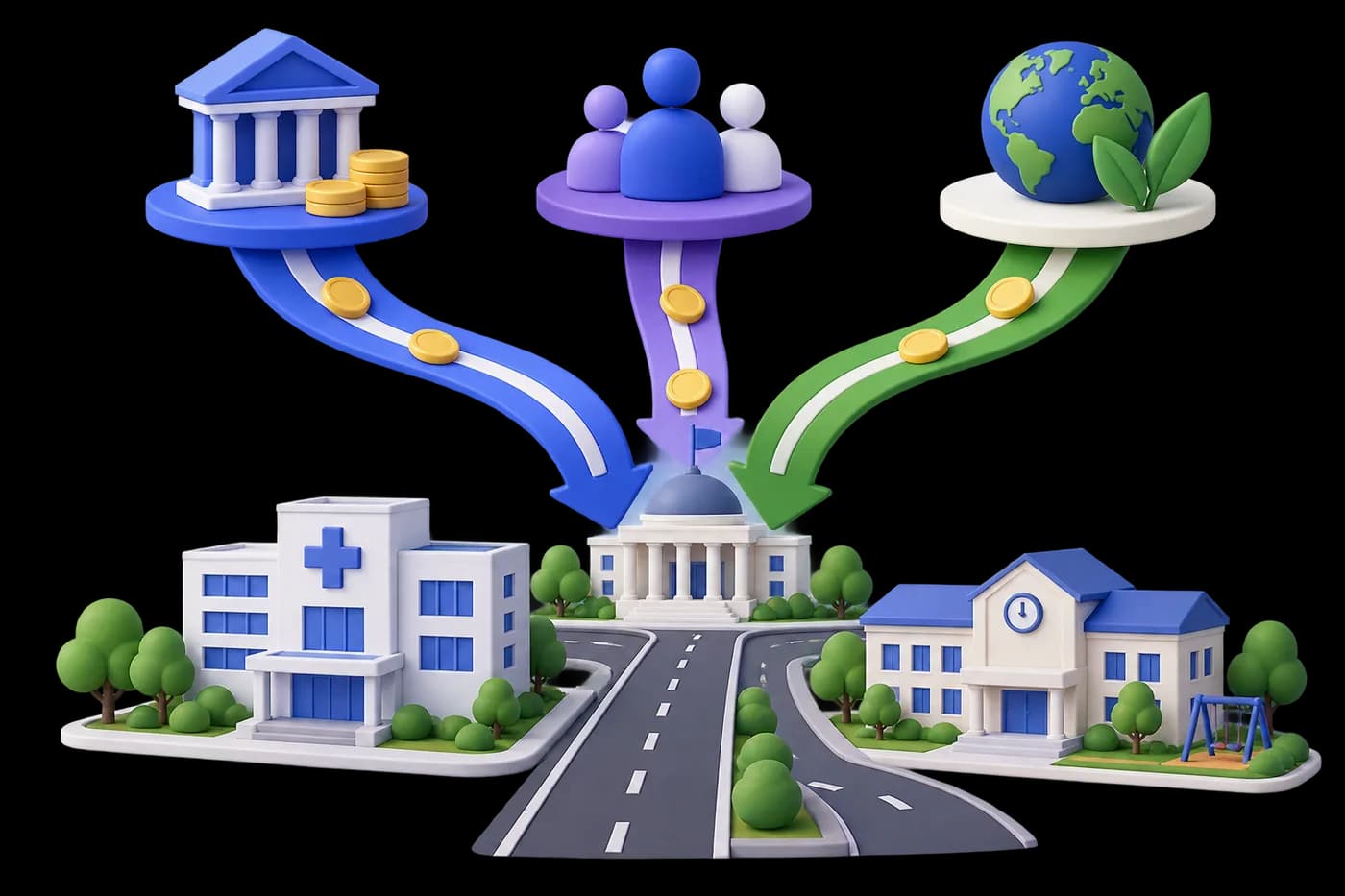 Infrastructure funding channels flowing into roads, public buildings and services