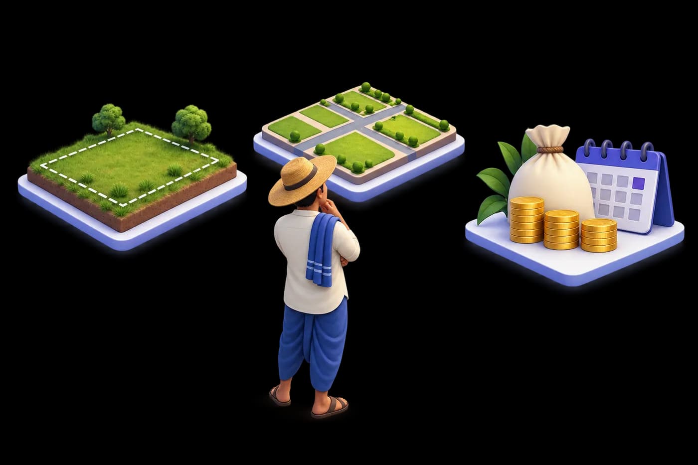Farmer land-pooling choices: contributed land, returnable entitlement and annual support as separate decision areas