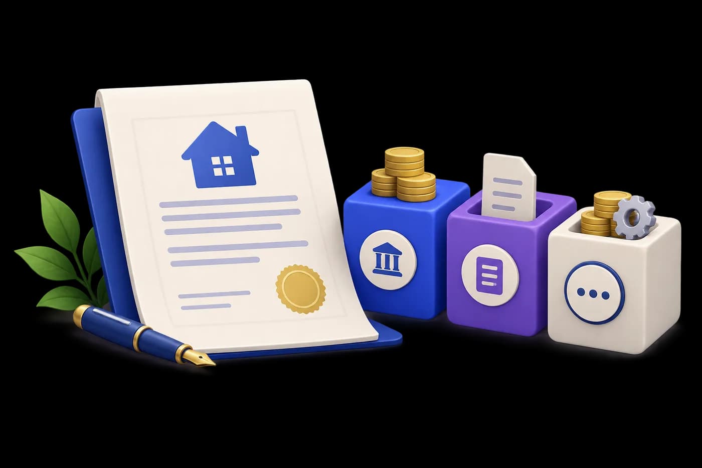 Registration cost breakdown: separate duty, registration fee and other charge compartments beside a deed