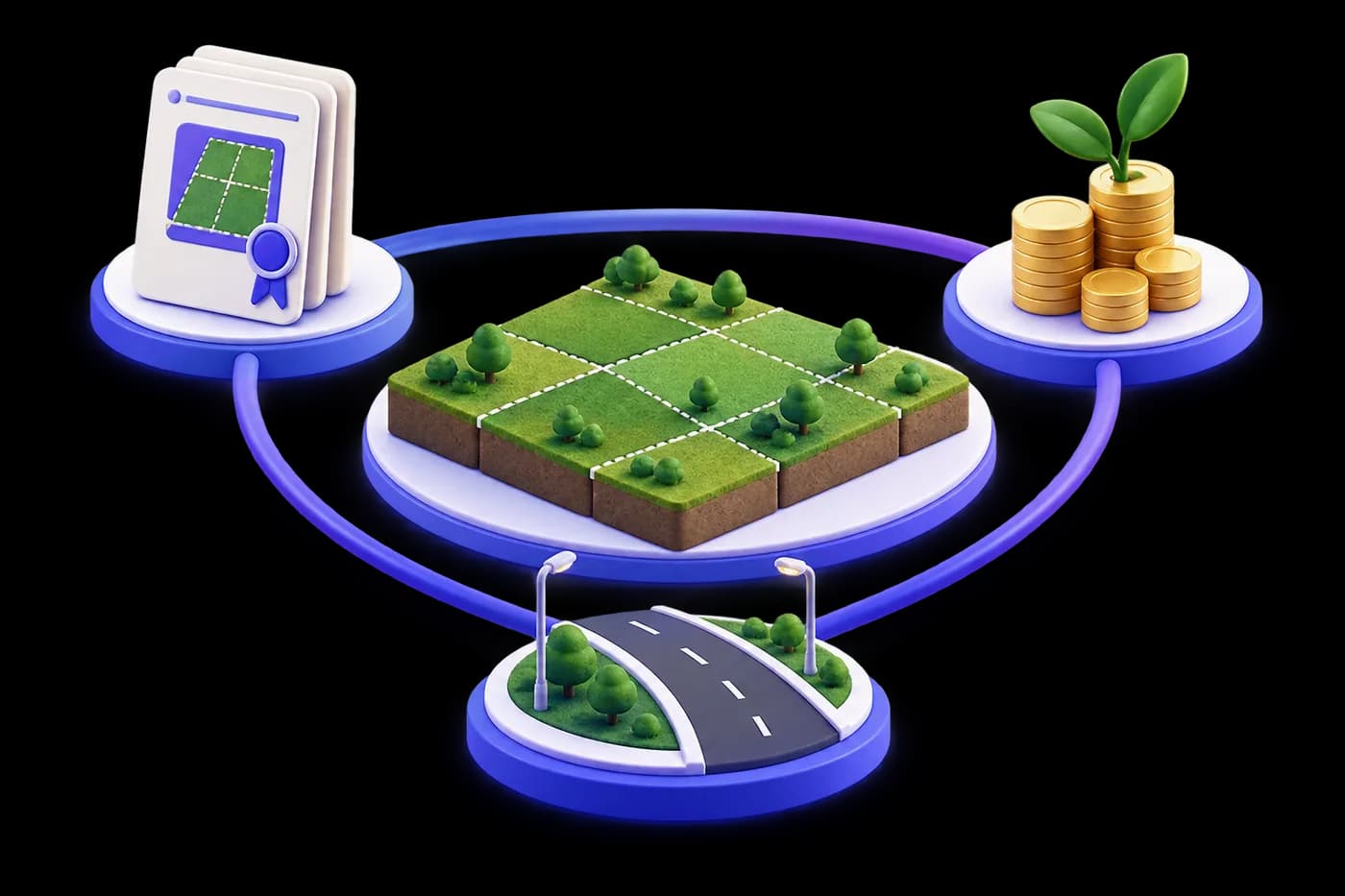 A returnable plot, a yearly payment and a new road shown as the linked benefits of land pooling.