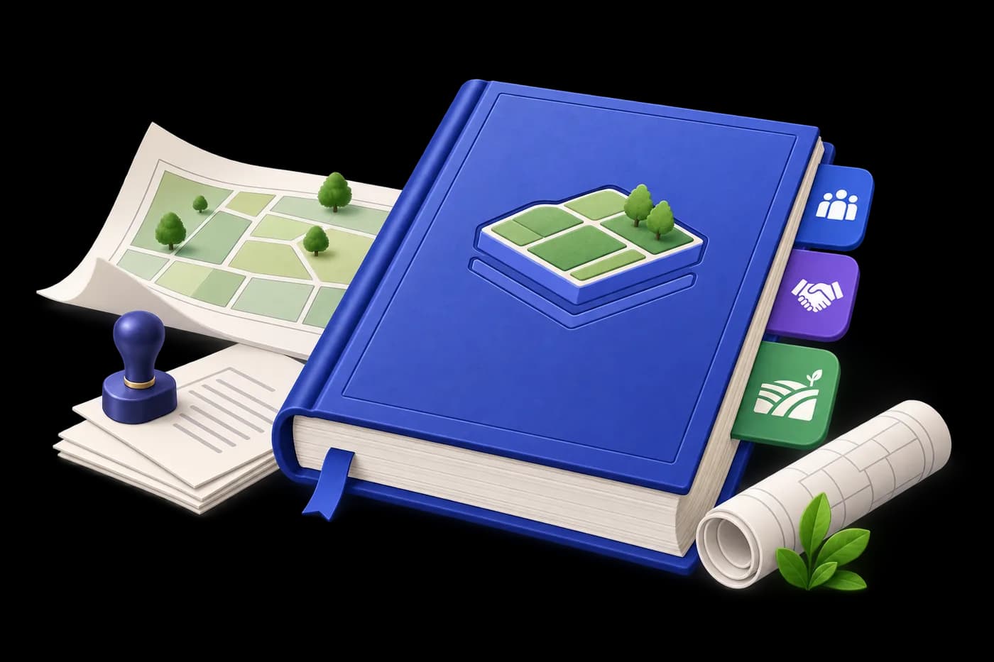 A land-pooling rulebook with tabs for eligibility, consent and entitlement.