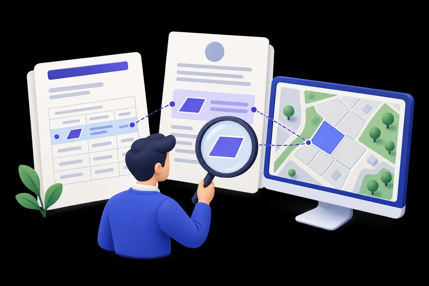 Cross-checking one plot identifier across an allotment record, registry record and official map screen
